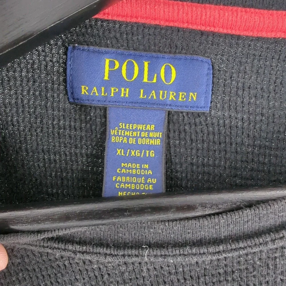 Polo Ralph Lauren Black Knit Thermal Sleepwear Shirt Mens XL Preppy PJ Sleep Top